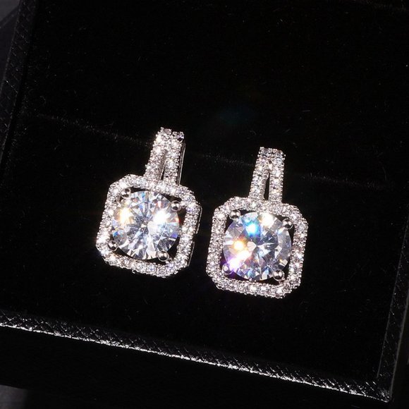 NEW Silver Round Diamond Halo Stud Earrings - Picture 6 of 6